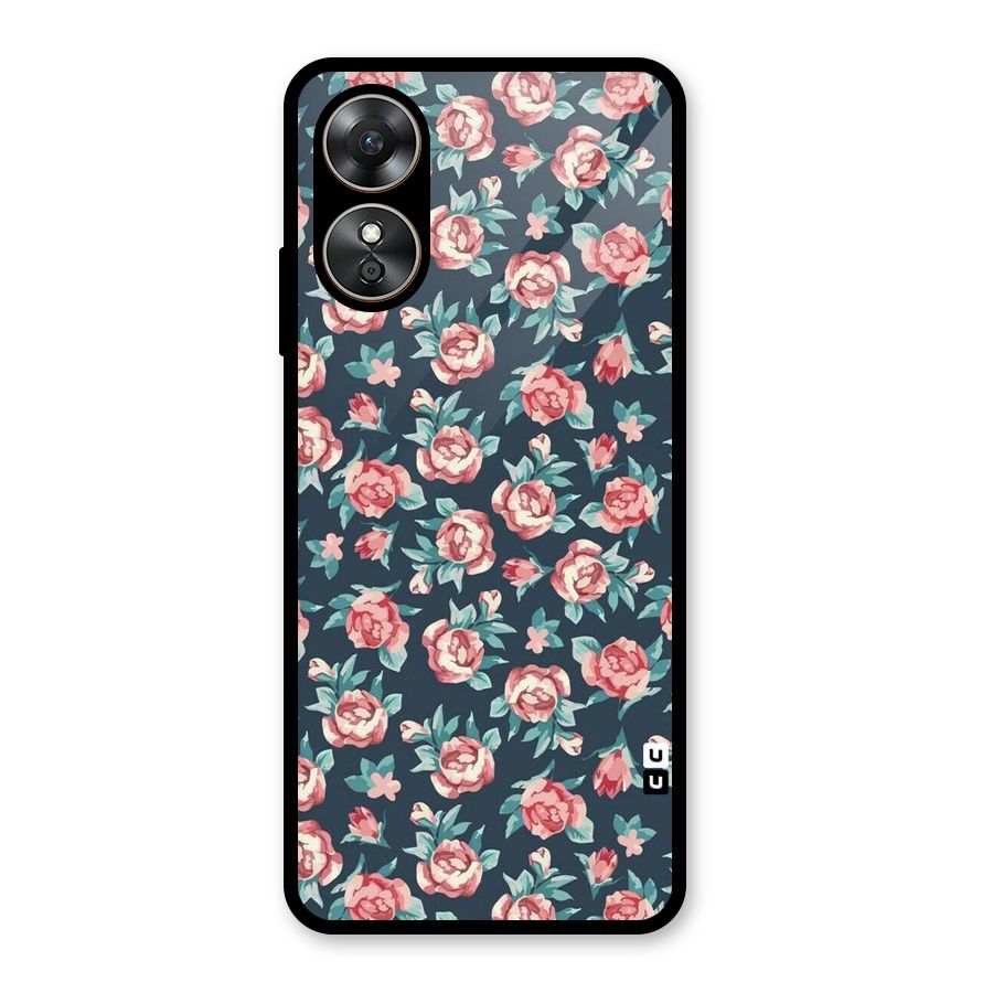Floral Navy Bloom Glass Back Case for Oppo A17