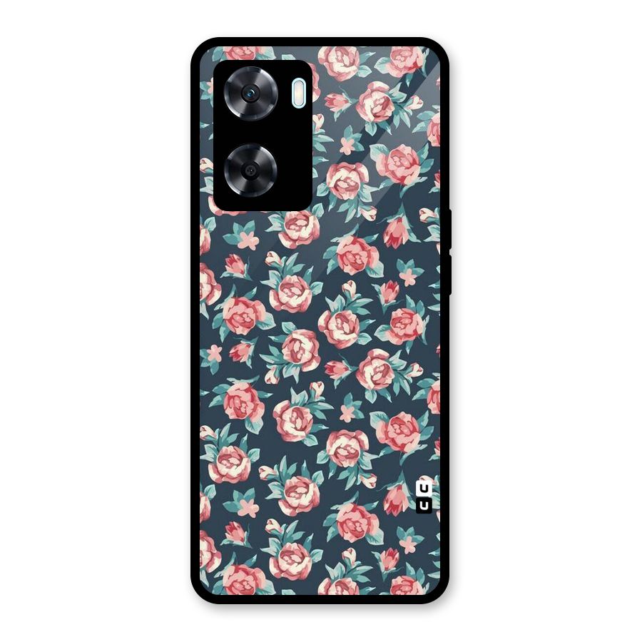 Floral Navy Bloom Glass Back Case for Oppo A77