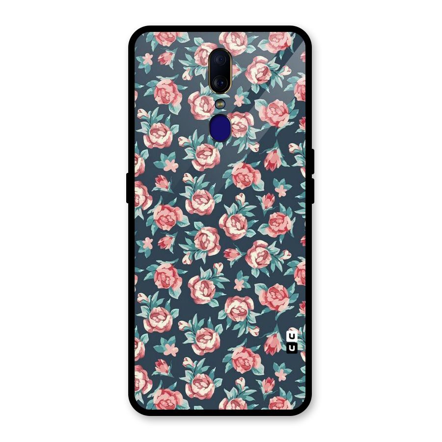 Floral Navy Bloom Glass Back Case for Oppo F11