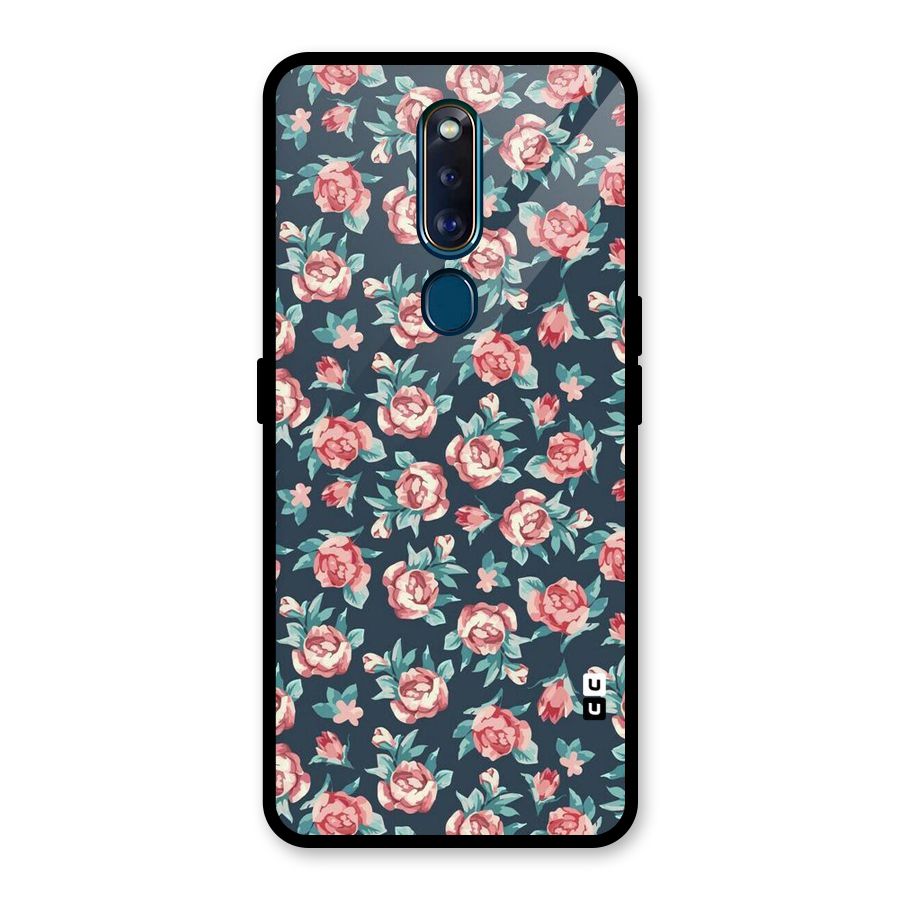 Floral Navy Bloom Glass Back Case for Oppo F11 Pro