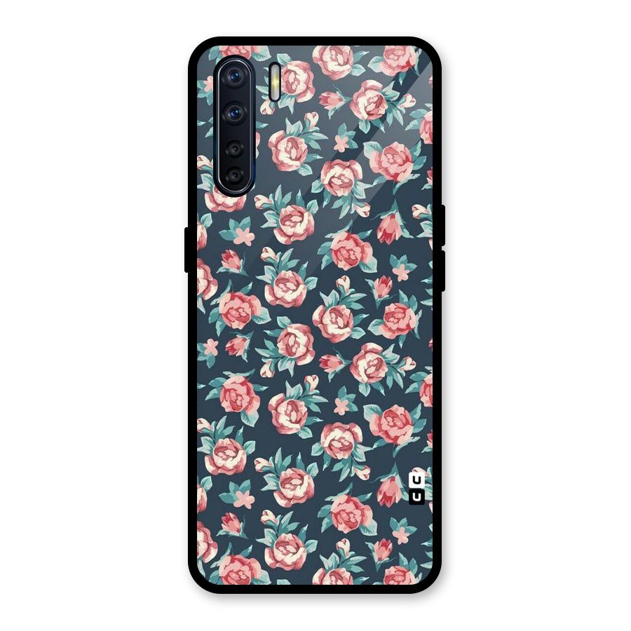 Floral Navy Bloom Glass Back Case for Oppo F15