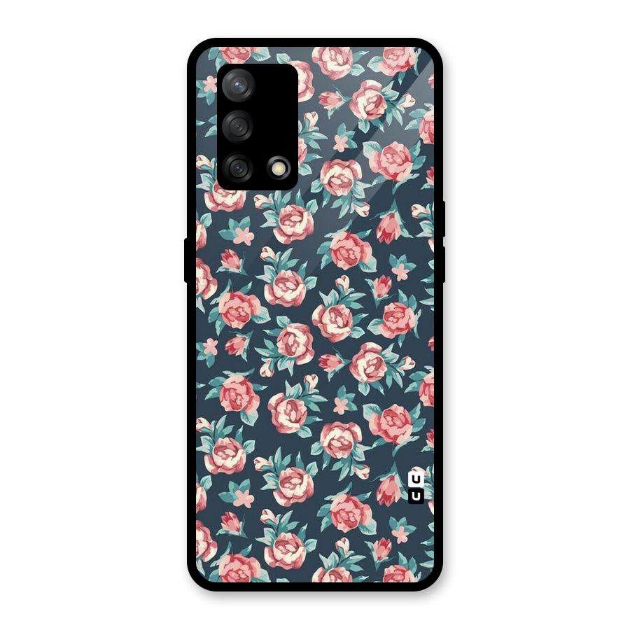 Floral Navy Bloom Glass Back Case for Oppo F19