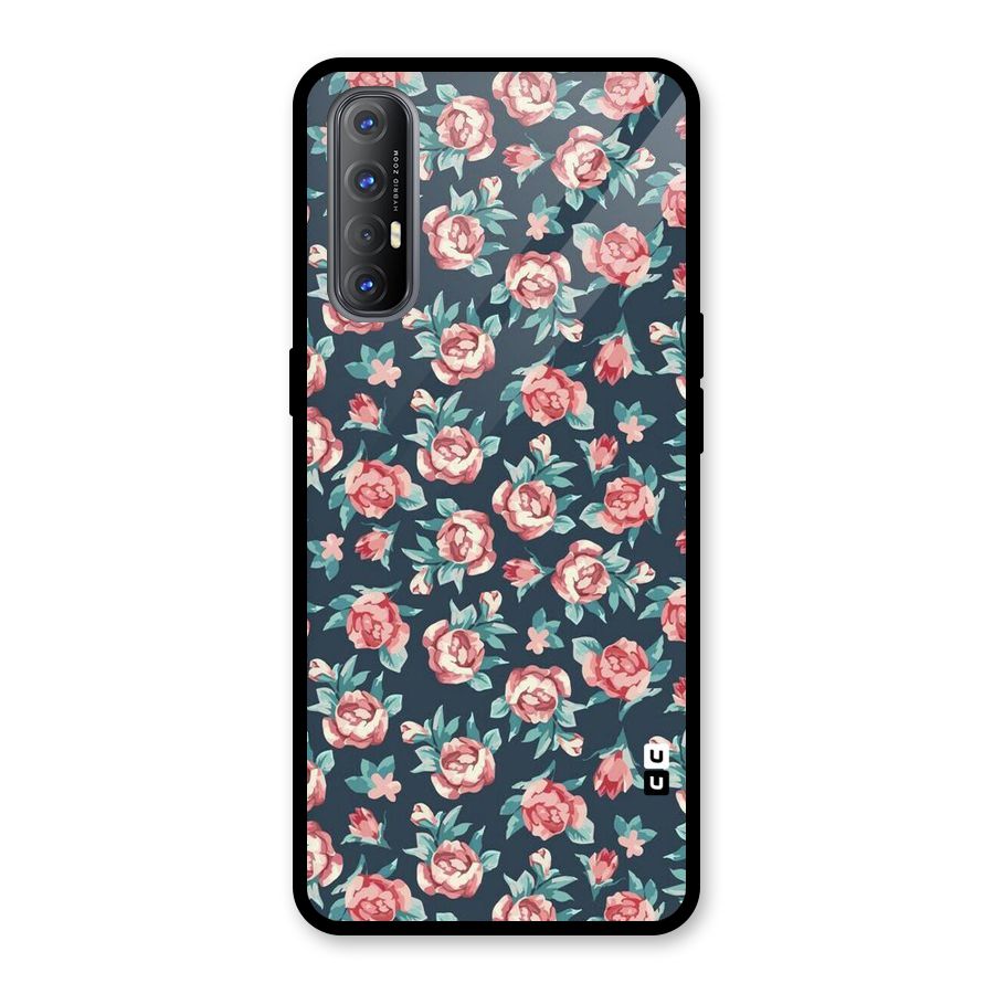 Floral Navy Bloom Glass Back Case for Oppo Reno3 Pro