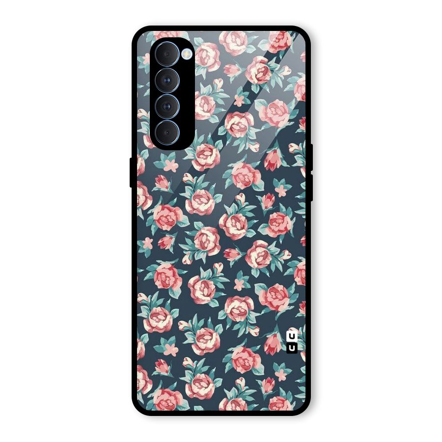 Floral Navy Bloom Glass Back Case for Oppo Reno4 Pro