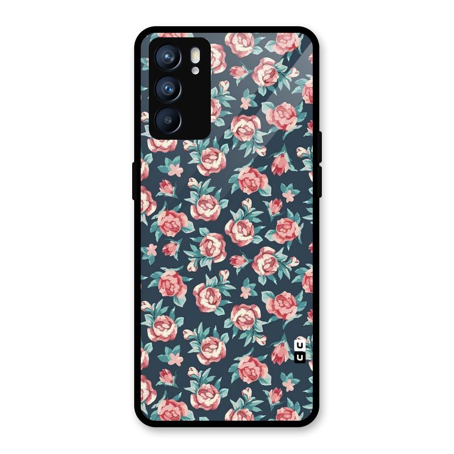 Floral Navy Bloom Glass Back Case for Oppo Reno6 5G