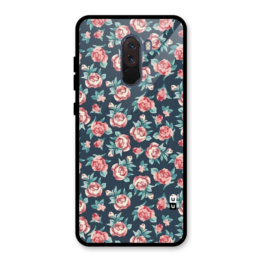 Floral Navy Bloom Glass Back Case for Poco F1