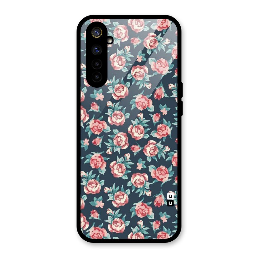 Floral Navy Bloom Glass Back Case for Realme 6