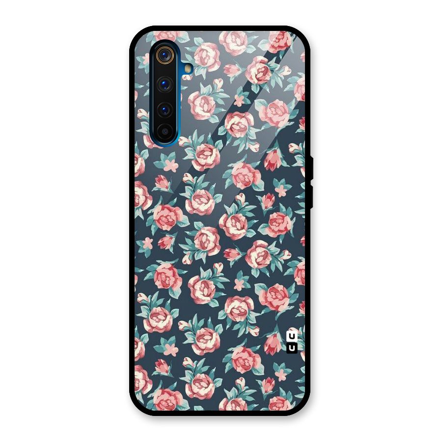 Floral Navy Bloom Glass Back Case for Realme 6 Pro