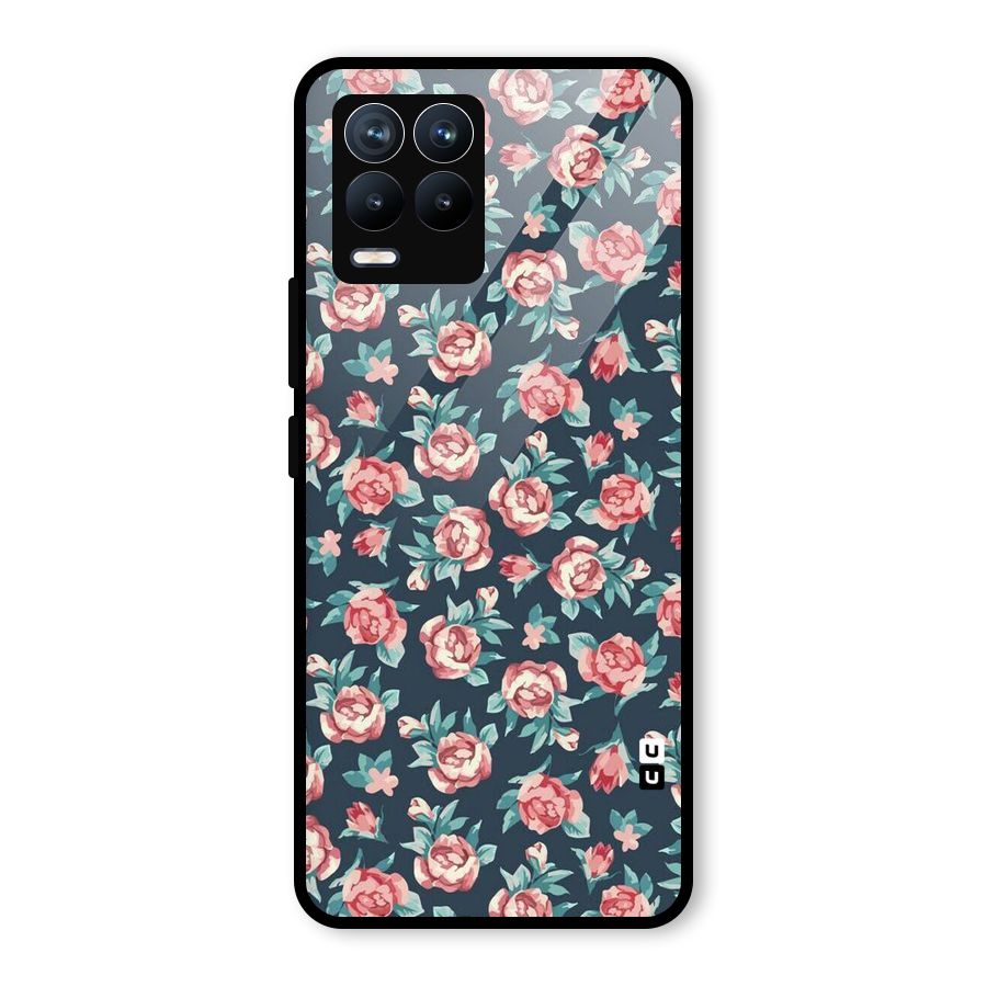 Floral Navy Bloom Glass Back Case for Realme 8 Pro