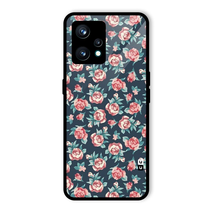 Floral Navy Bloom Glass Back Case for Realme 9 Pro Plus 5G