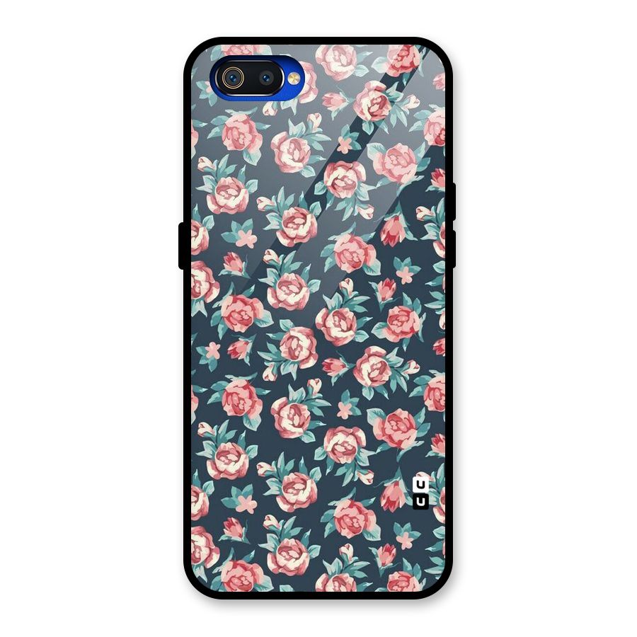 Floral Navy Bloom Glass Back Case for Realme C2