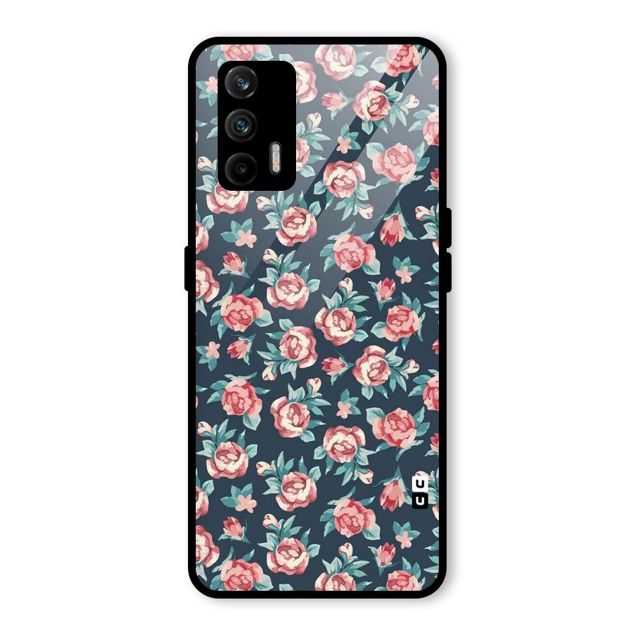 Floral Navy Bloom Glass Back Case for Realme GT 5G