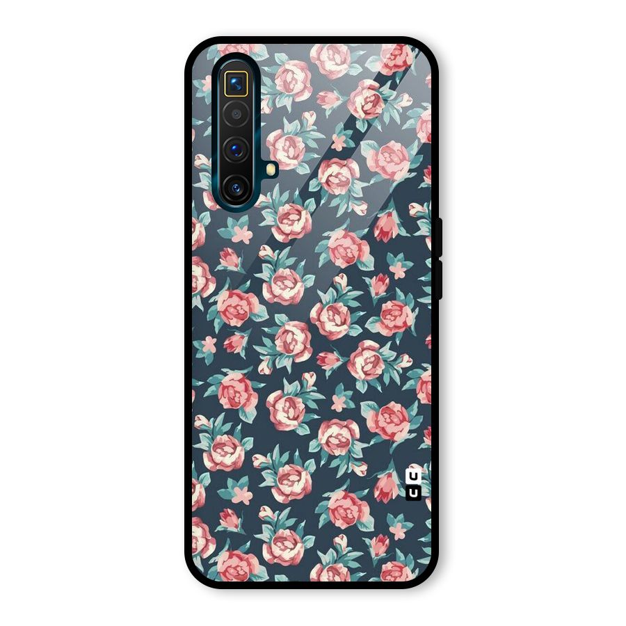 Floral Navy Bloom Glass Back Case for Realme X3 SuperZoom