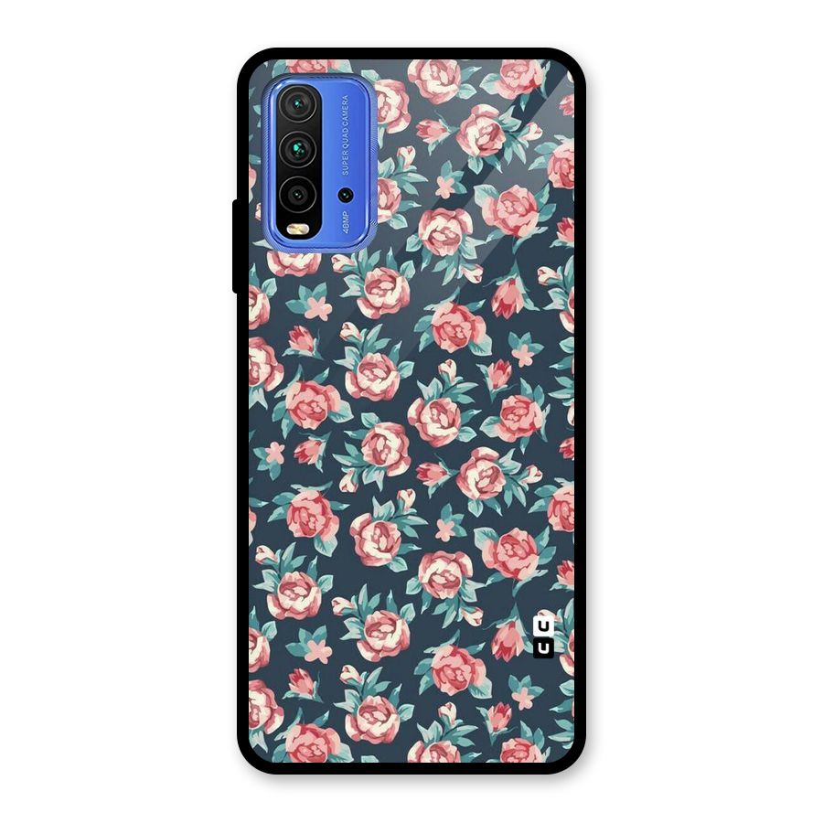Floral Navy Bloom Glass Back Case for Redmi 9 Power