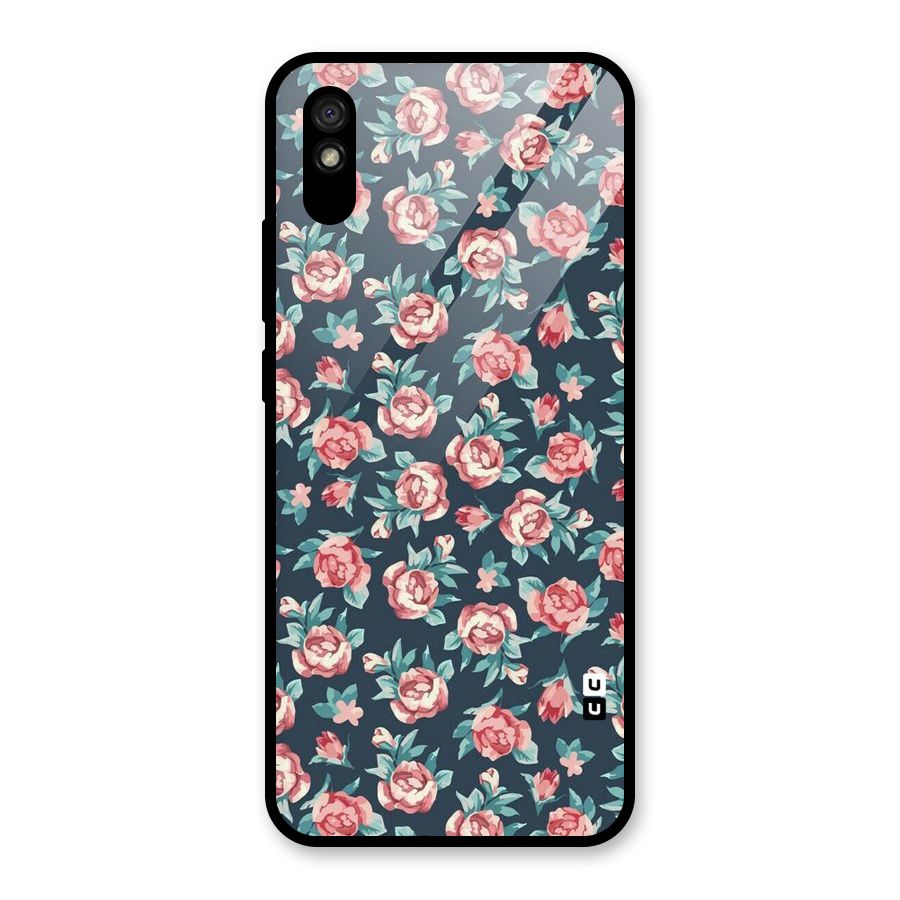 Floral Navy Bloom Glass Back Case for Redmi 9i