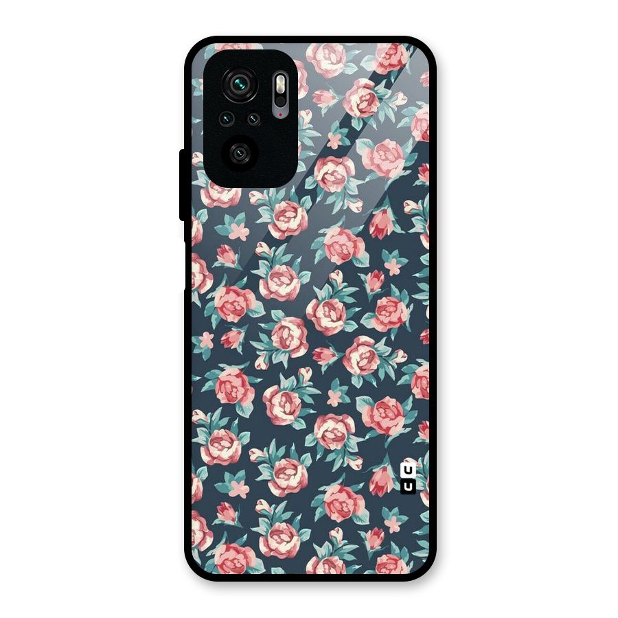 Floral Navy Bloom Glass Back Case for Redmi Note 10S