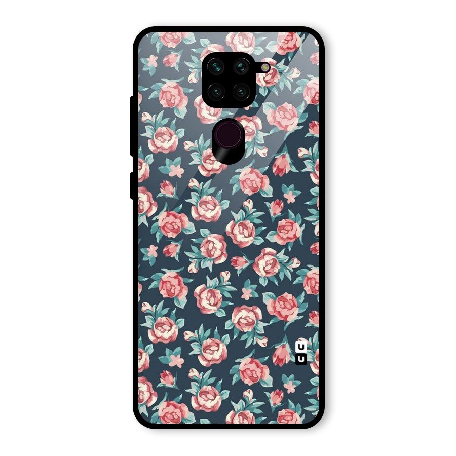 Floral Navy Bloom Glass Back Case for Redmi Note 9