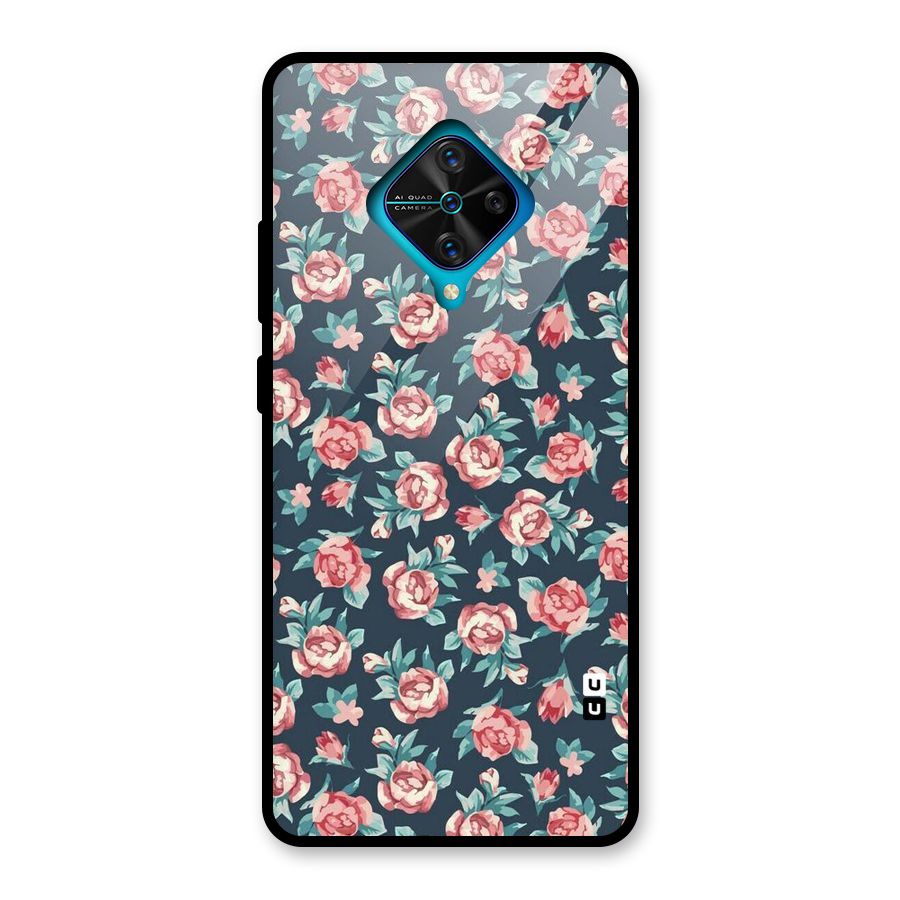 Floral Navy Bloom Glass Back Case for Vivo S1 Pro