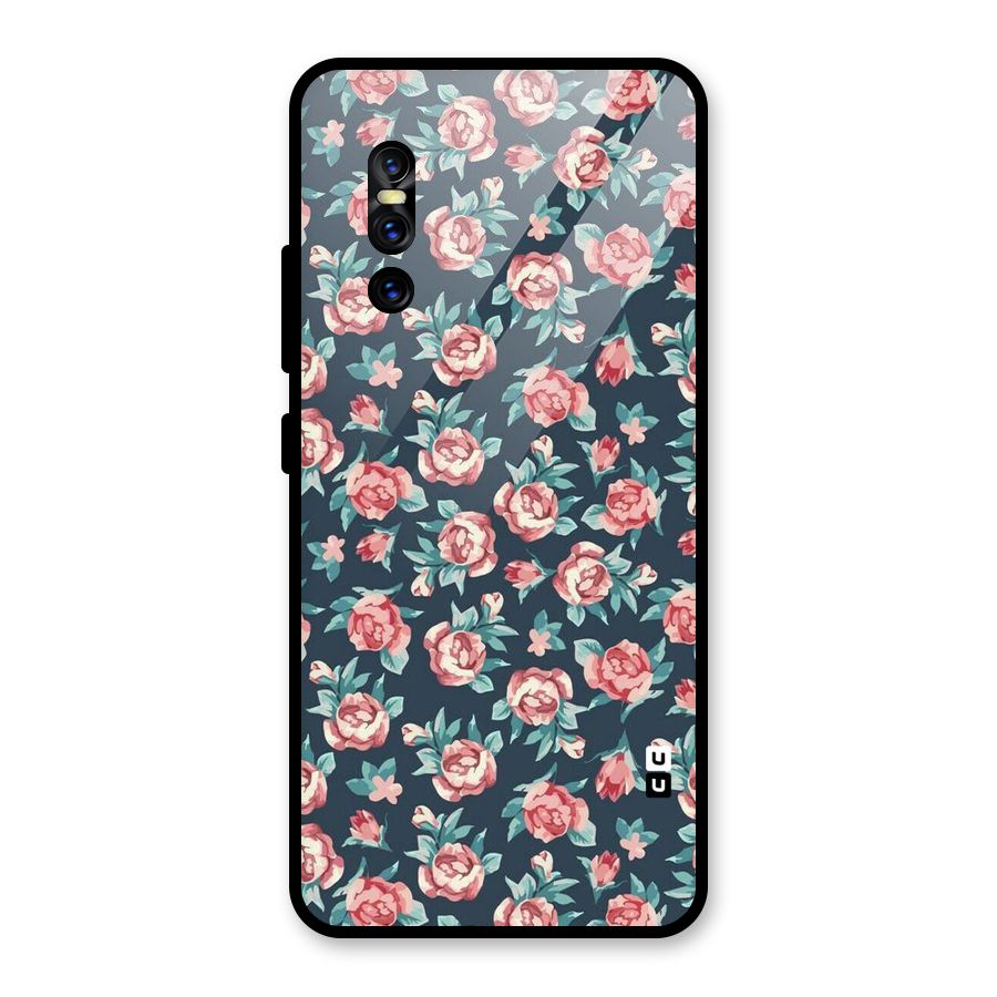 Floral Navy Bloom Glass Back Case for Vivo V15 Pro