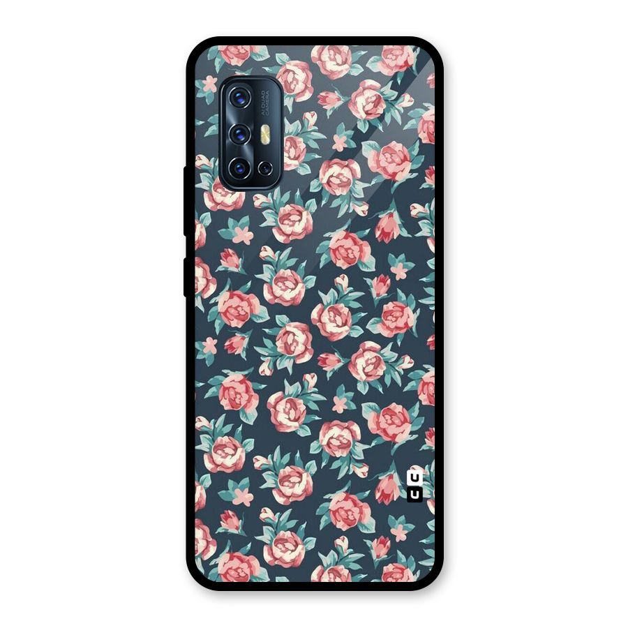 Floral Navy Bloom Glass Back Case for Vivo V17