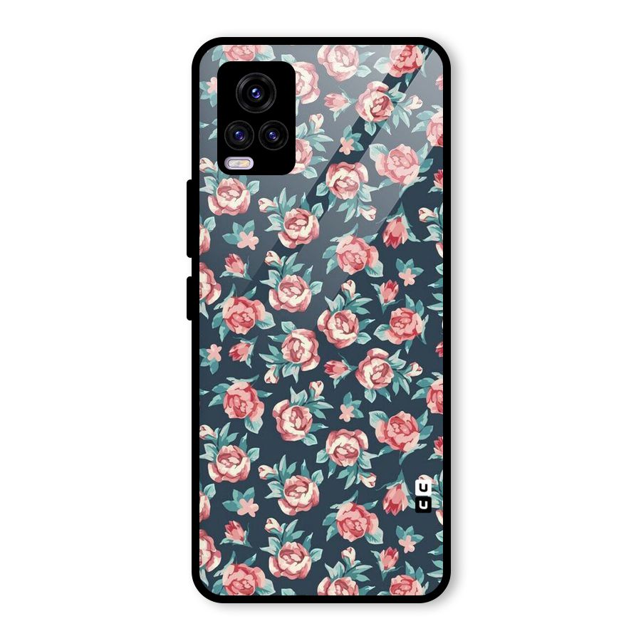 Floral Navy Bloom Glass Back Case for Vivo V20