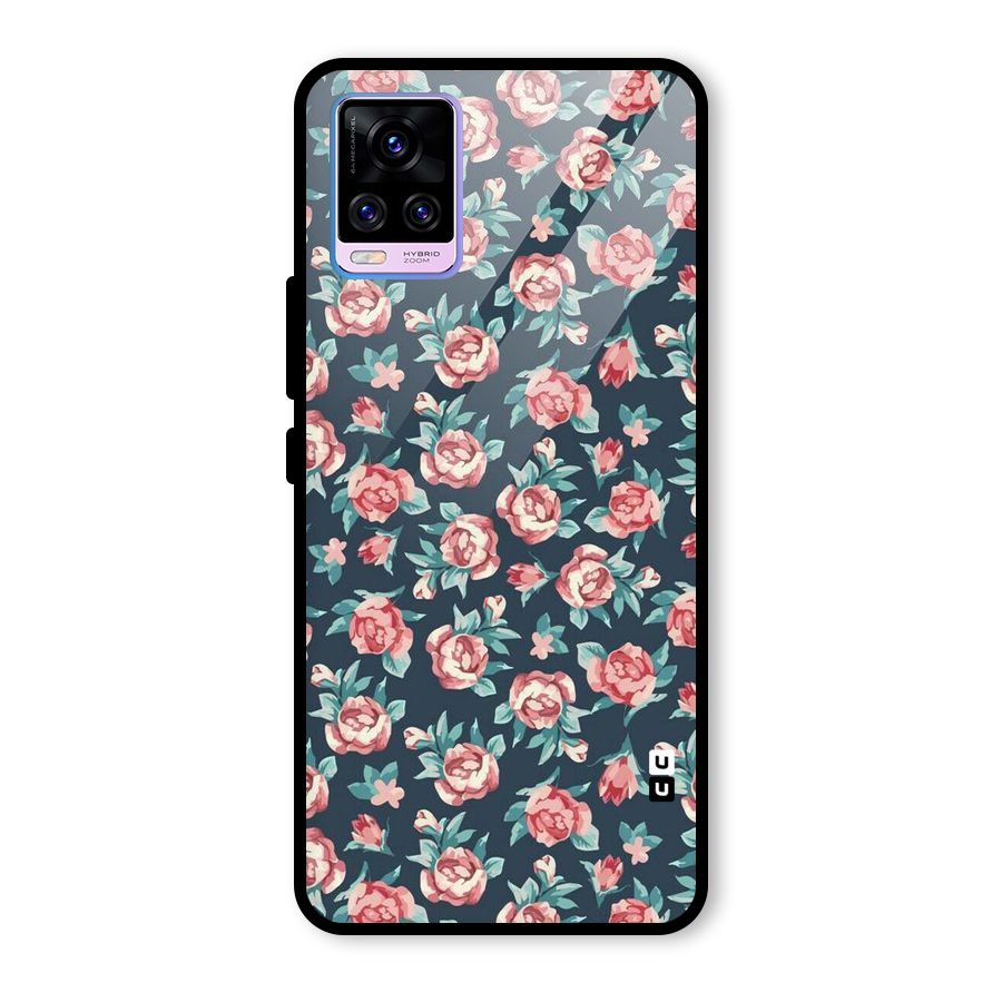 Floral Navy Bloom Glass Back Case for Vivo V20 Pro