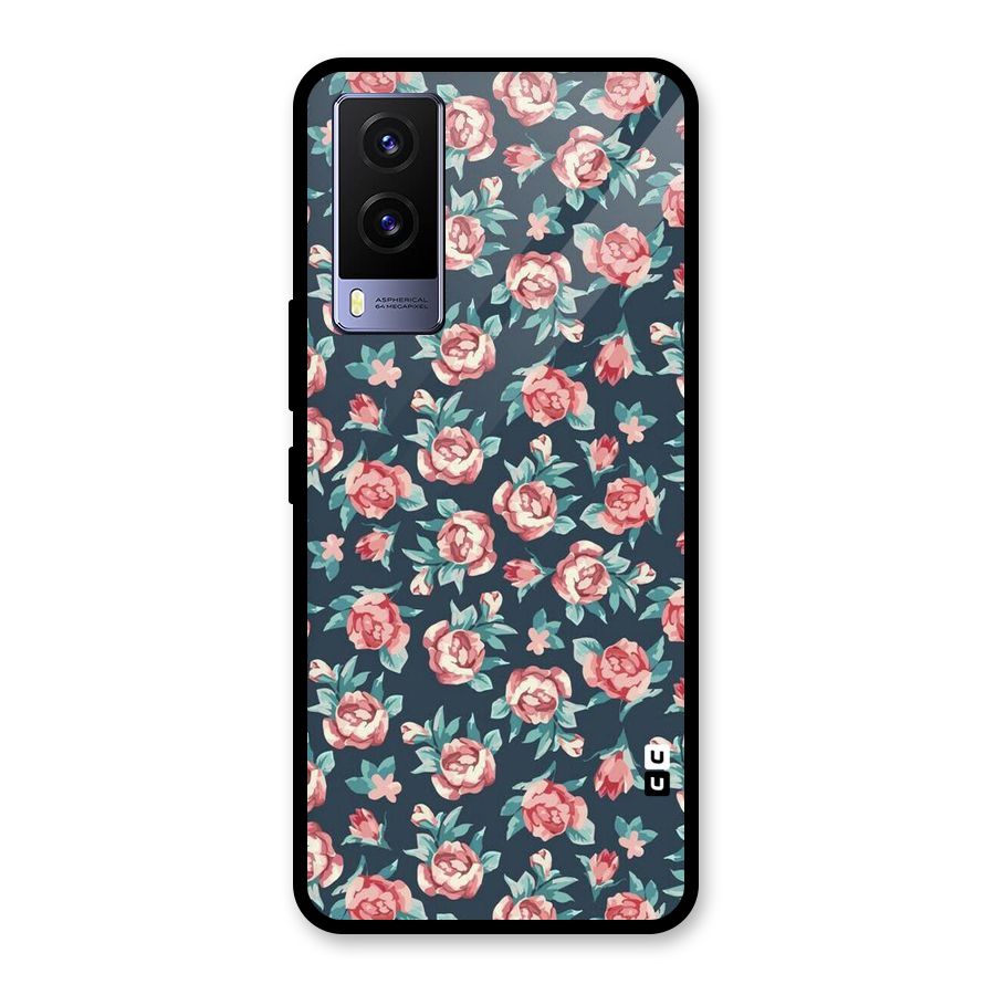 Floral Navy Bloom Glass Back Case for Vivo V21e 5G