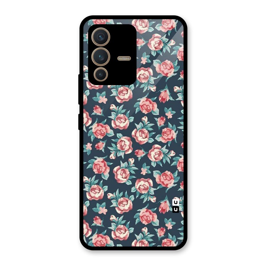 Floral Navy Bloom Glass Back Case for Vivo V23 5G
