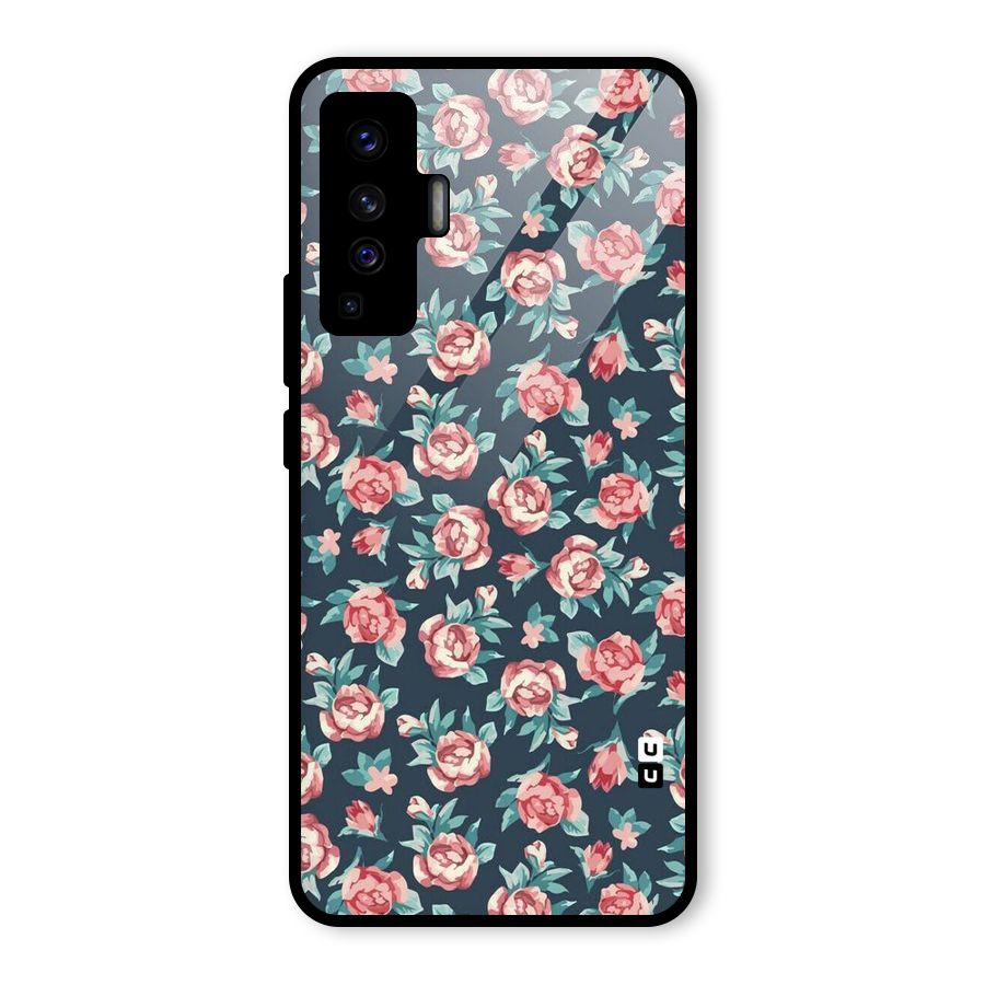 Floral Navy Bloom Glass Back Case for Vivo X50