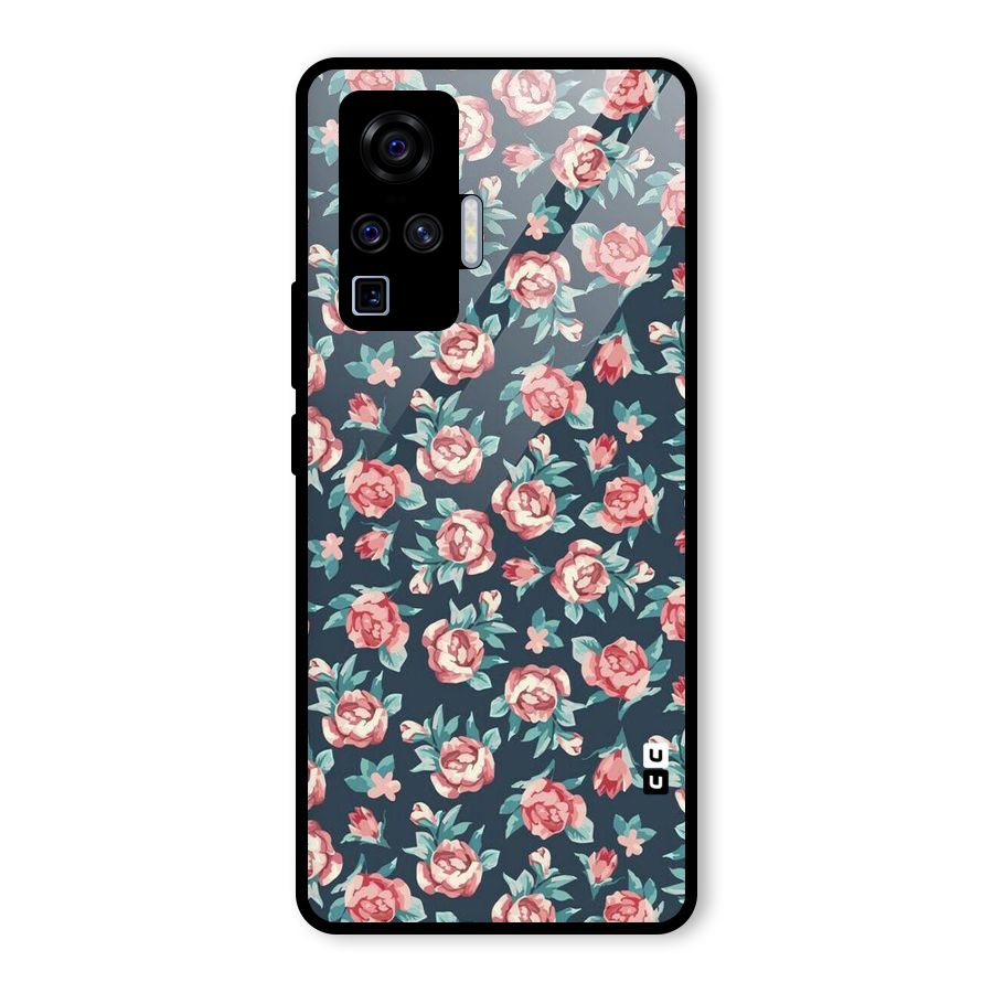 Floral Navy Bloom Glass Back Case for Vivo X50 Pro