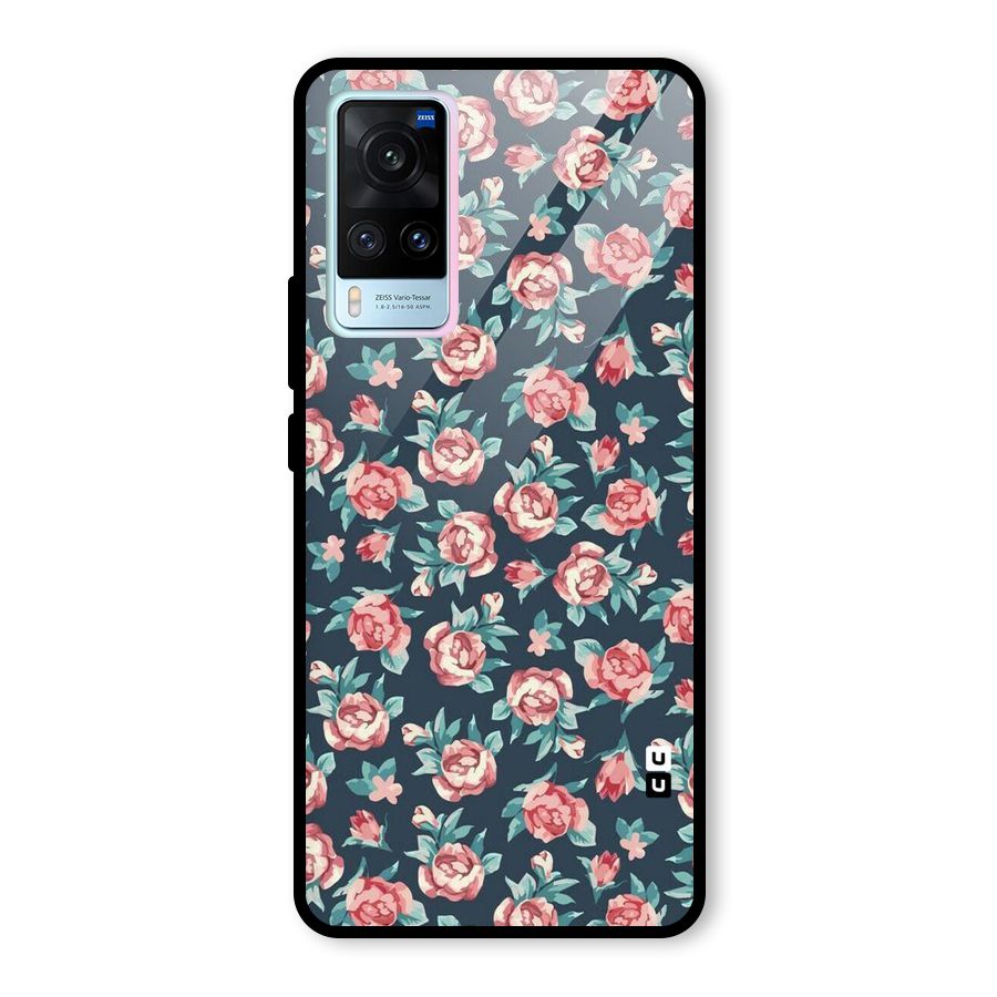 Floral Navy Bloom Glass Back Case for Vivo X60
