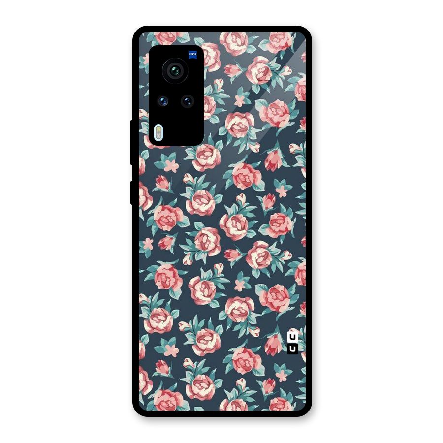 Floral Navy Bloom Glass Back Case for Vivo X60 Pro
