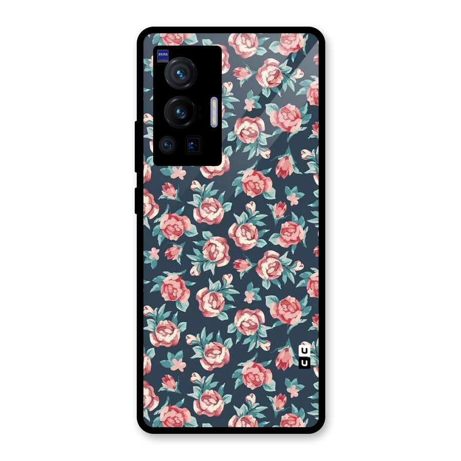 Floral Navy Bloom Glass Back Case for Vivo X70 Pro