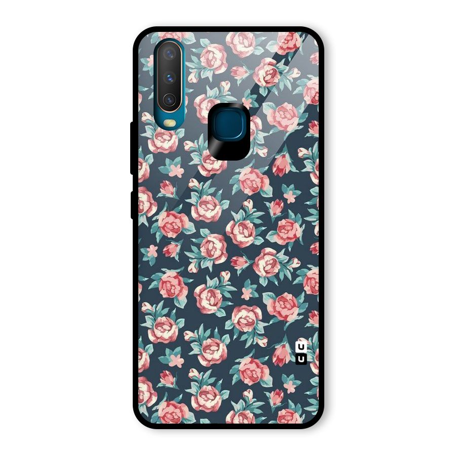 Floral Navy Bloom Glass Back Case for Vivo Y15
