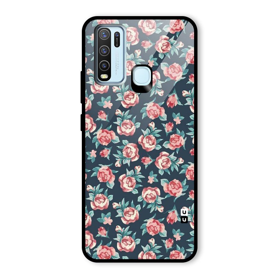 Floral Navy Bloom Glass Back Case for Vivo Y30