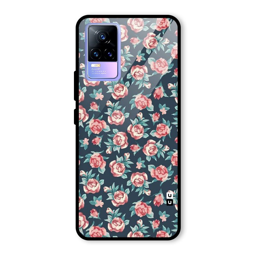 Floral Navy Bloom Glass Back Case for Vivo Y73