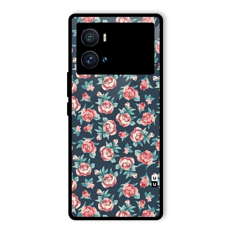 Floral Navy Bloom Glass Back Case for Vivo iQOO 9 Pro