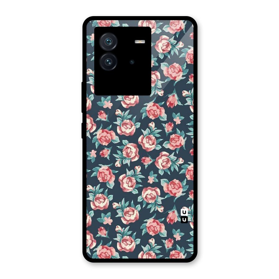 Floral Navy Bloom Glass Back Case for Vivo iQOO Neo 6 5G