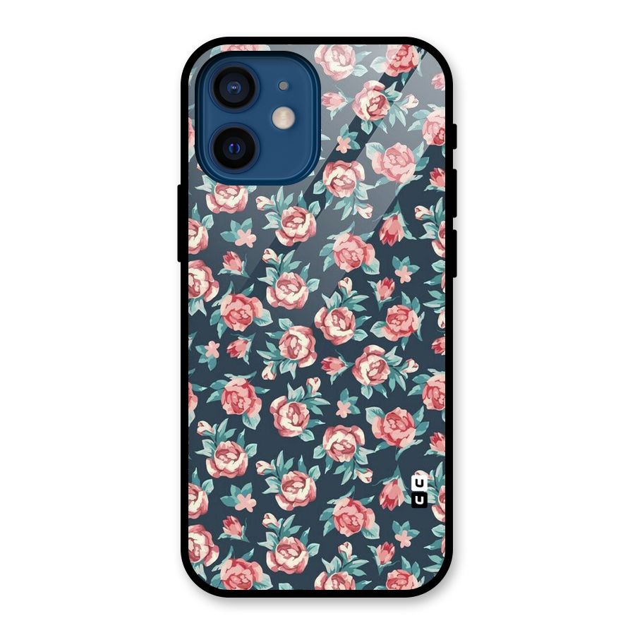 Floral Navy Bloom Glass Back Case for iPhone 12 Mini