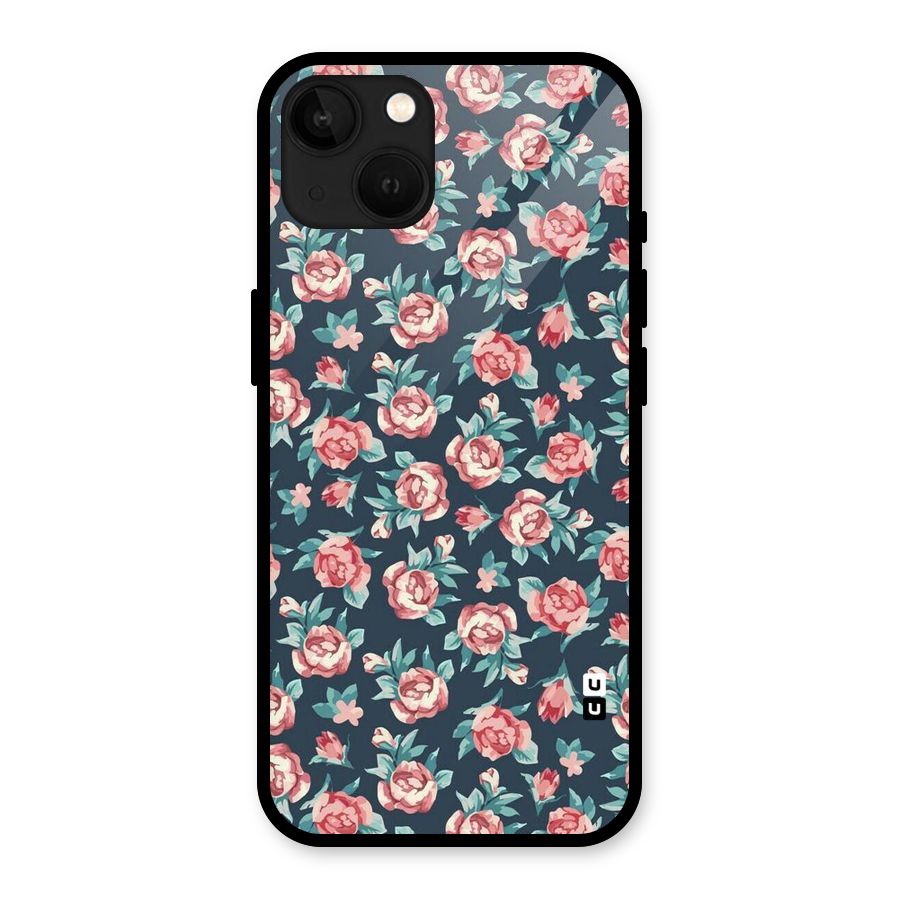 Floral Navy Bloom Glass Back Case for iPhone 13