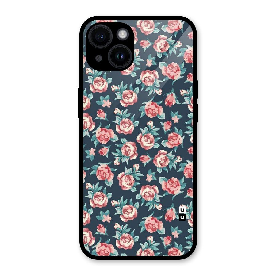 Floral Navy Bloom Glass Back Case for iPhone 14