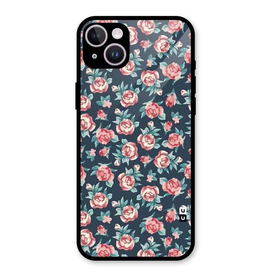 Floral Navy Bloom Glass Back Case for iPhone 14 Plus