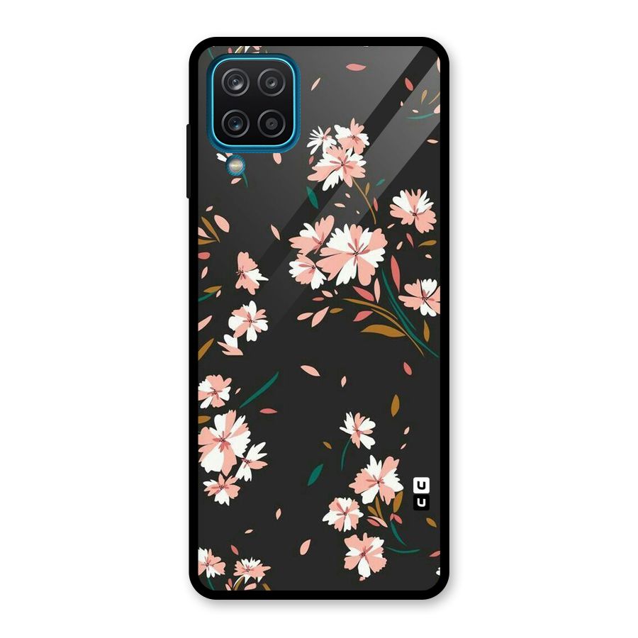 Floral Petals Peach Glass Back Case for Galaxy A12
