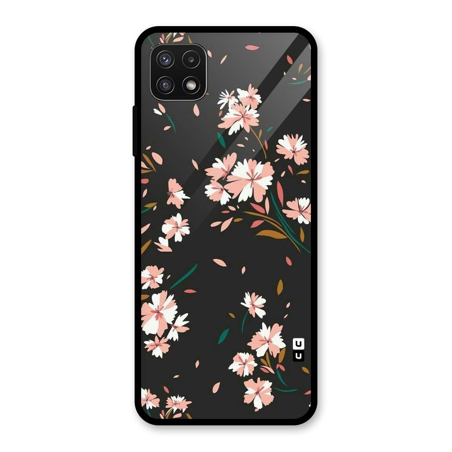 Floral Petals Peach Glass Back Case for Galaxy A22 5G