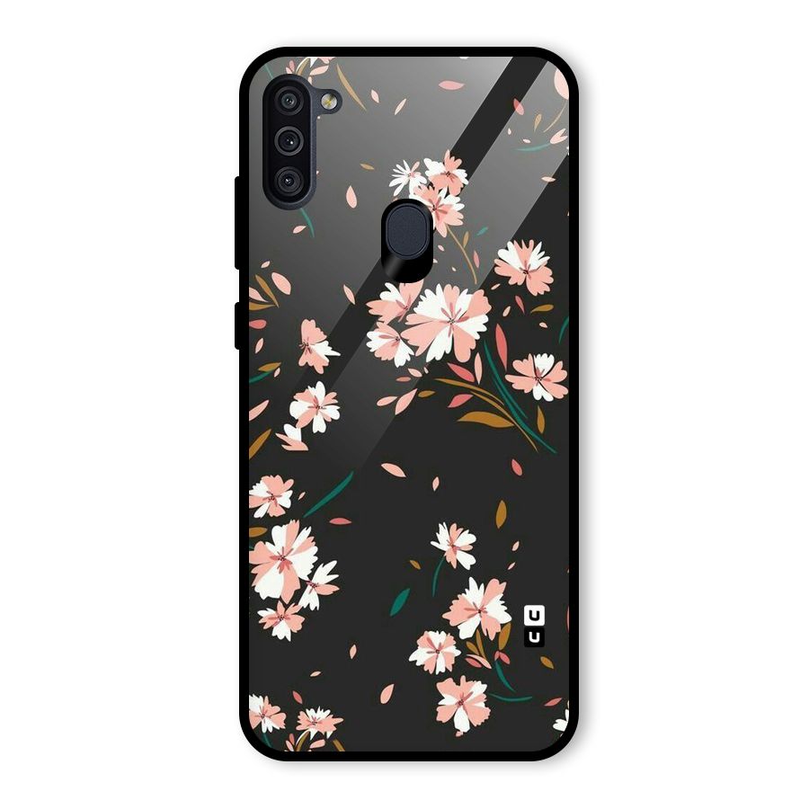 Floral Petals Peach Glass Back Case for Galaxy M11