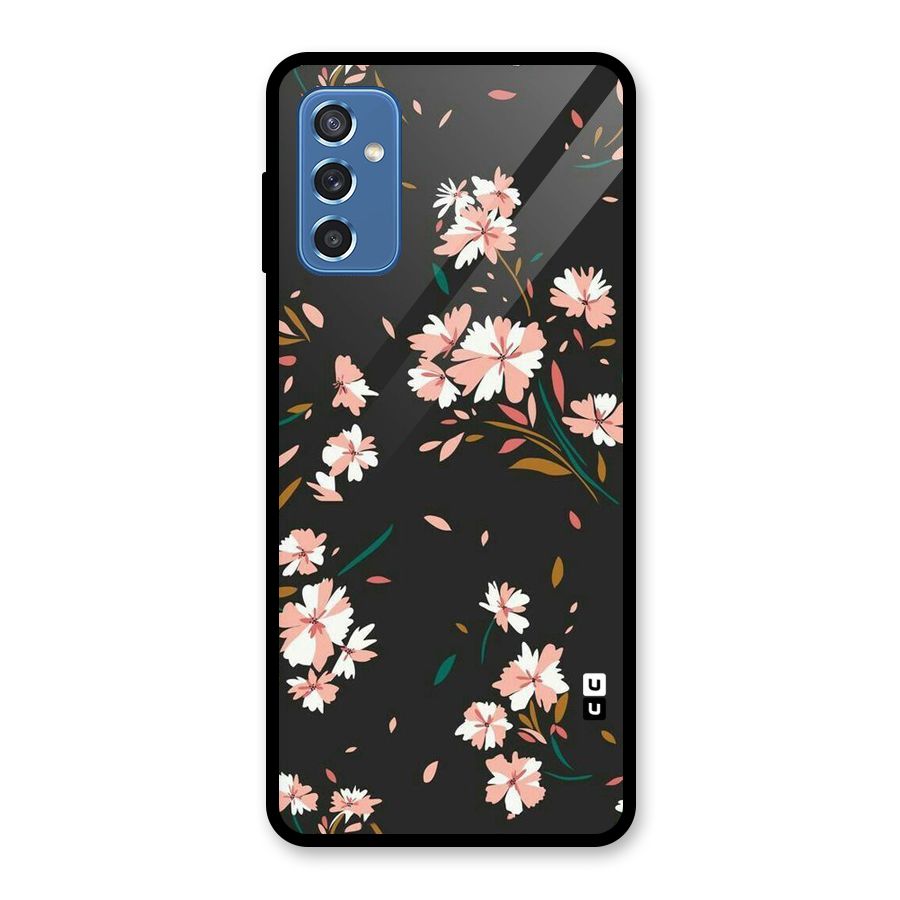 Floral Petals Peach Glass Back Case for Galaxy M52 5G