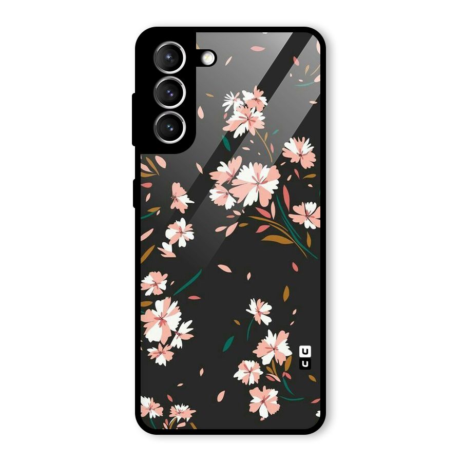 Floral Petals Peach Glass Back Case for Galaxy S21 5G
