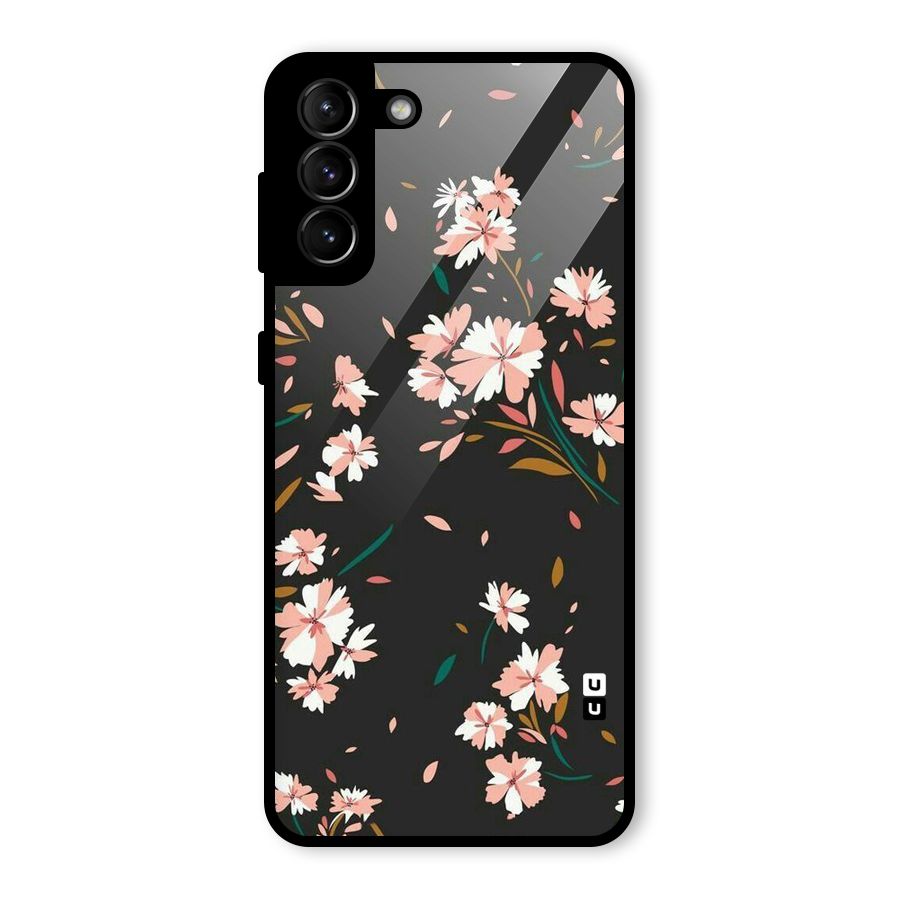 Floral Petals Peach Glass Back Case for Galaxy S21 Plus