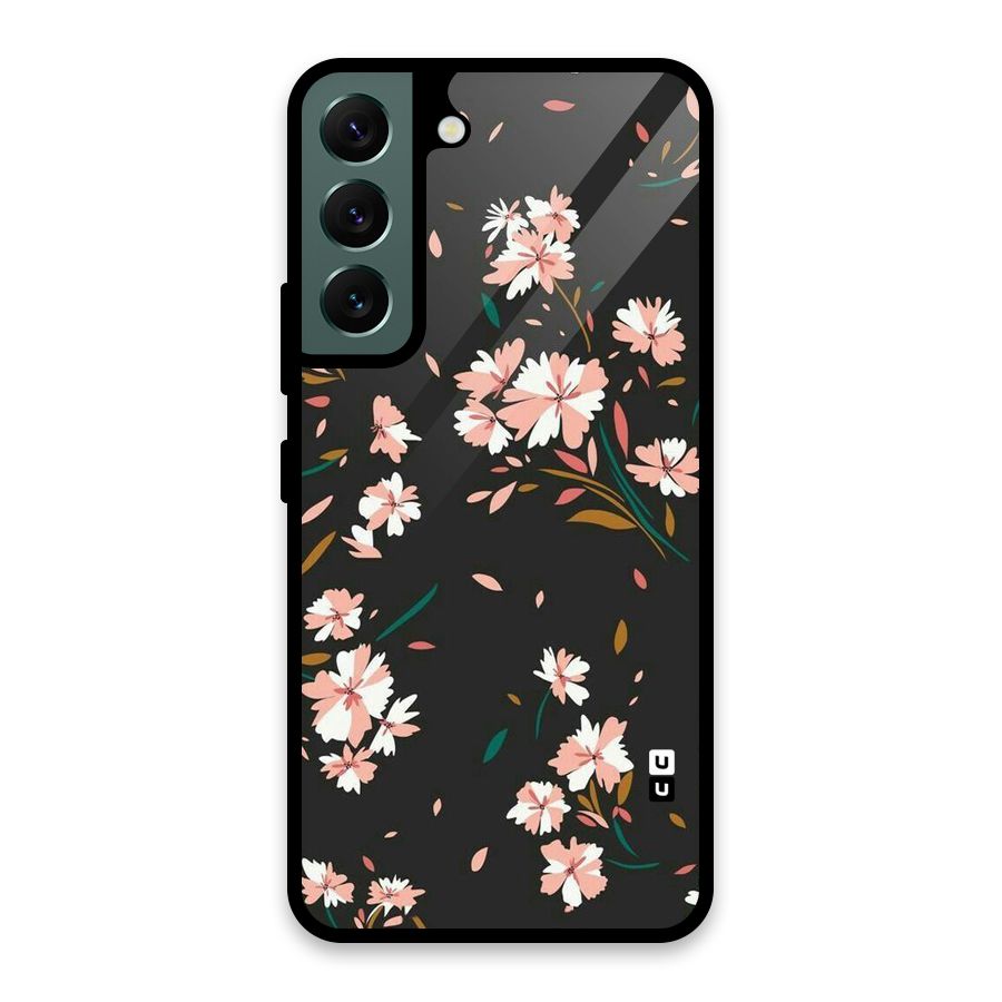 Floral Petals Peach Glass Back Case for Galaxy S22 5G