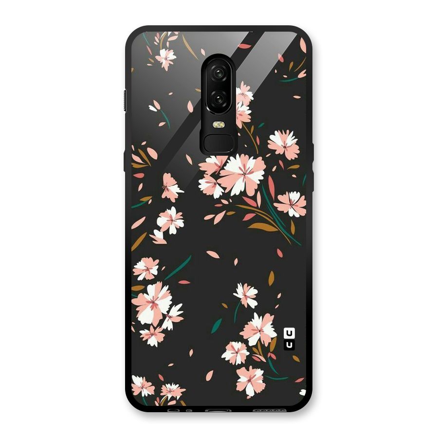 Floral Petals Peach Glass Back Case for OnePlus 6